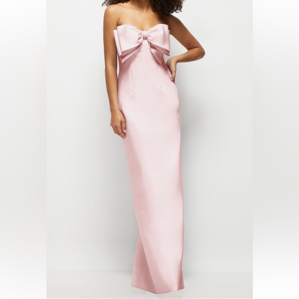 Alfred Sung Bow Detail Strapless Satin Twill Column Gown